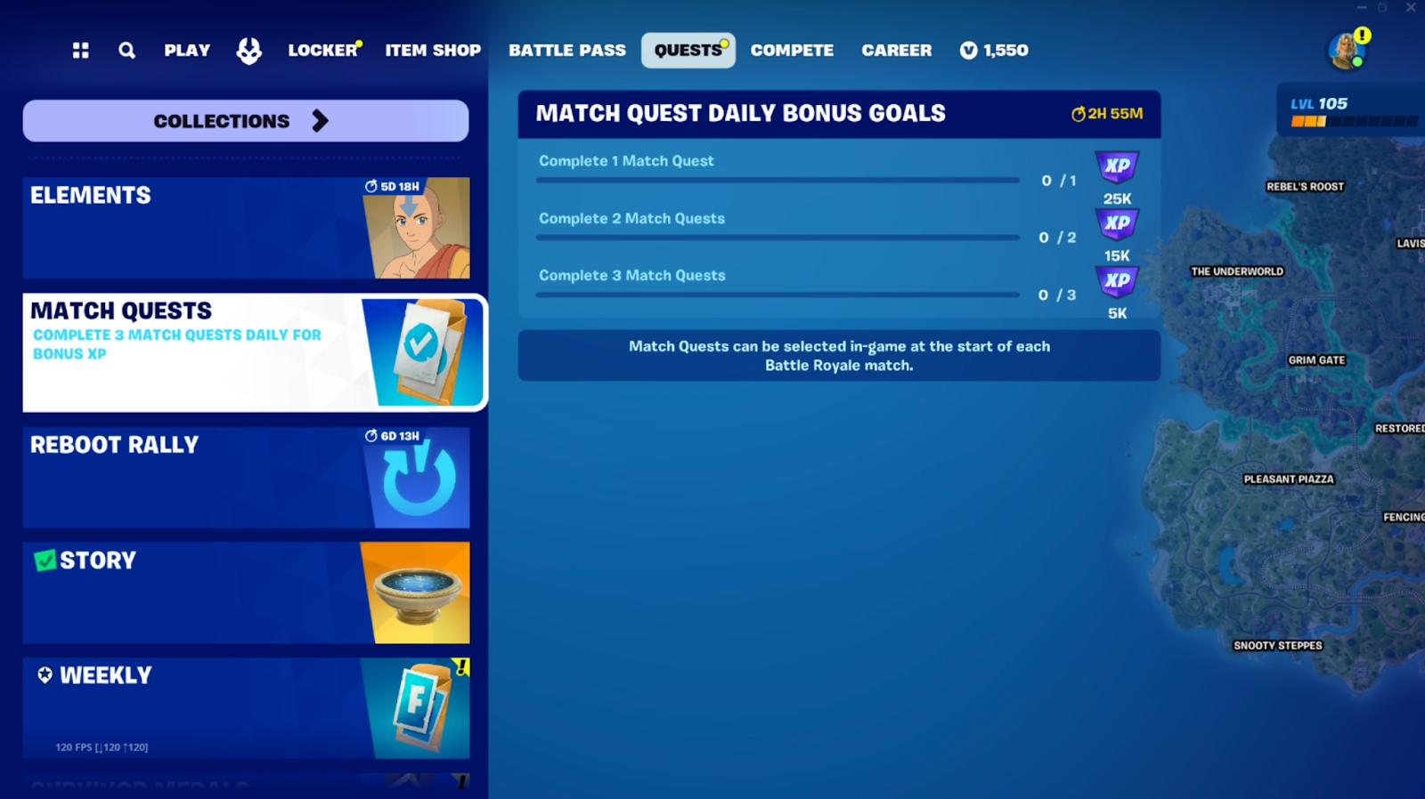 Screenshot of daily match quests in Fortnite