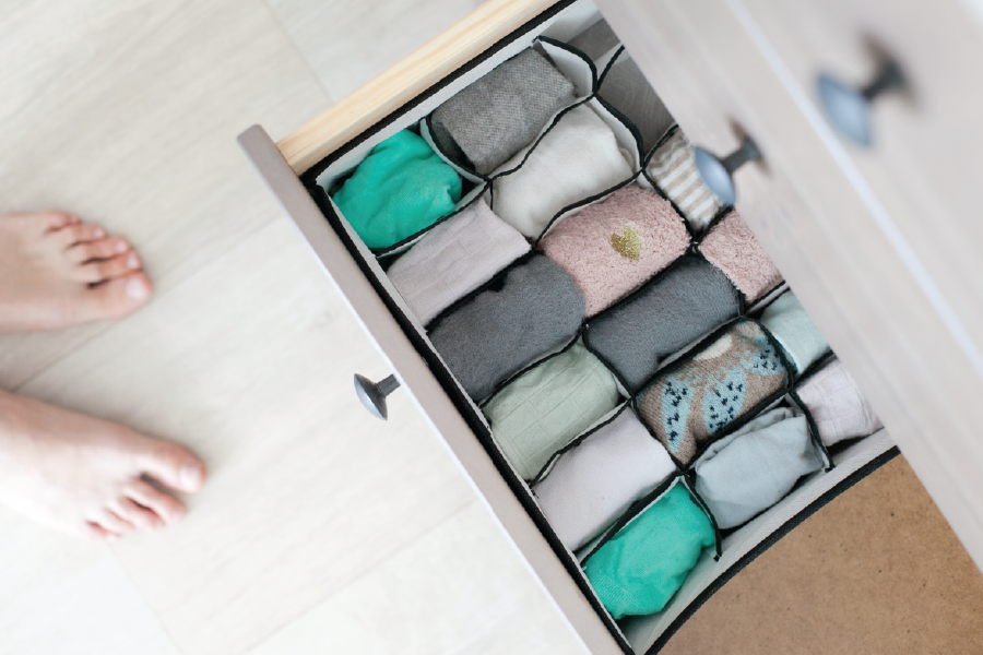 A drawer with socks in it

Description automatically generated