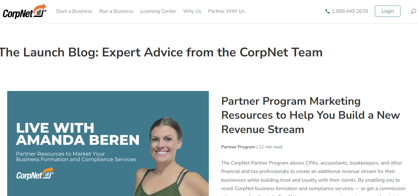 Homepage of CorpNet - one of the best blogs for small businesses