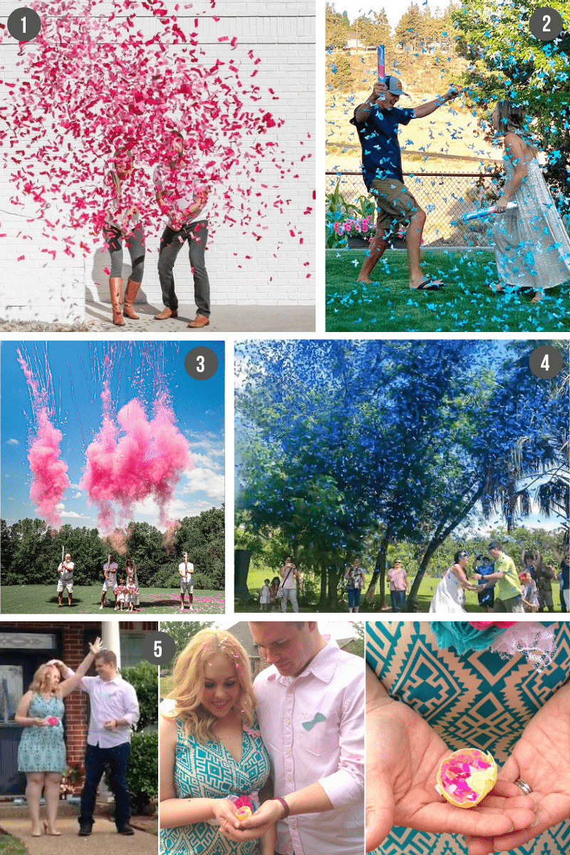 gender reveal with confetti