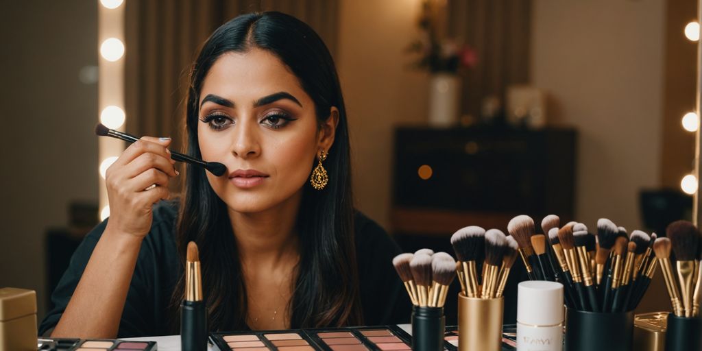 Tanya Kaur demonstrating makeup application techniques.