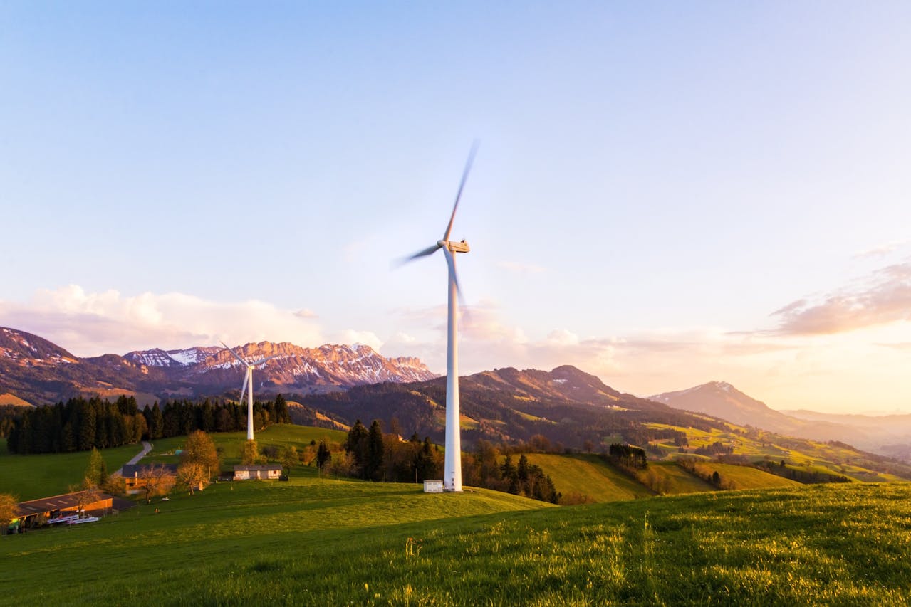 wind turbines in the mountains