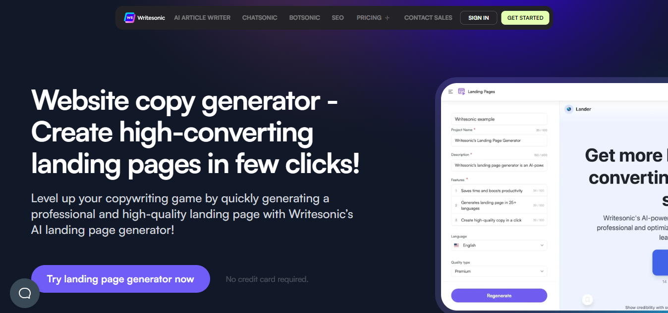 Writesonic Website Landing Page Copy Generator