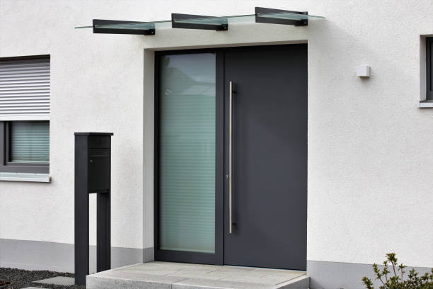 front door black white wall -front door with glass