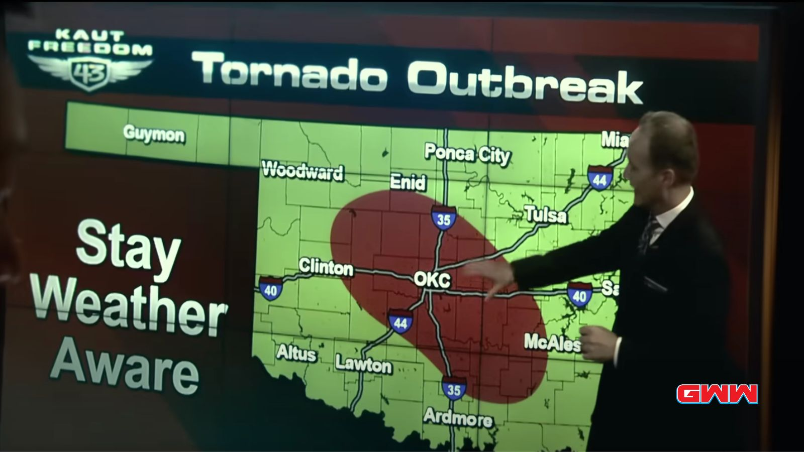 A snap of the weather update from a news outlet in the Twisters 2024 Trailer