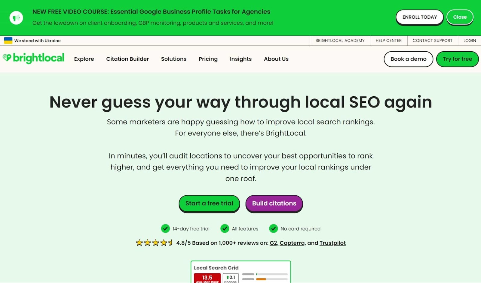 Screenshot of BrightLocal website