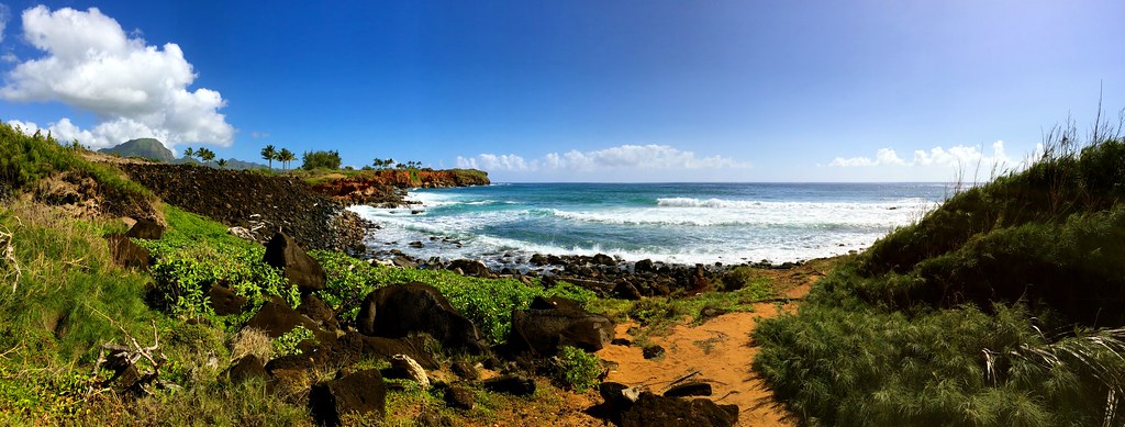 Clean and clear beach near the mountain
