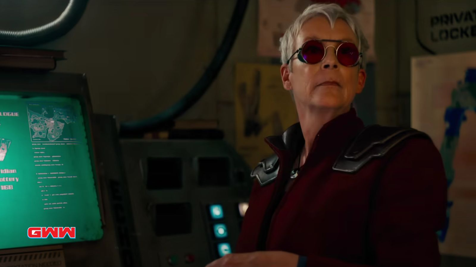 Jamie Lee Curtis playing as Dr. Tannis, cast of Borderlands.movie