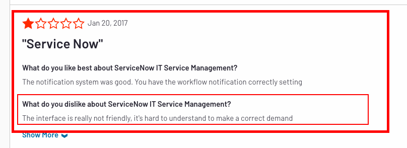 ServiceNow review on G2