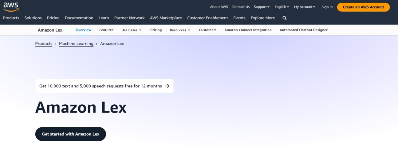 Amazon Lex Homepage