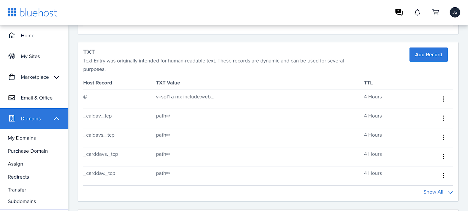 How to add DMARC record in BlueHost