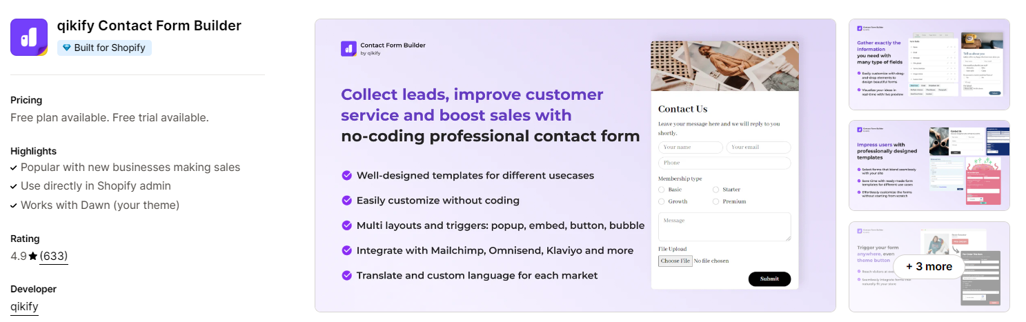 Qikify, Contact form builder , best form builder Shopify