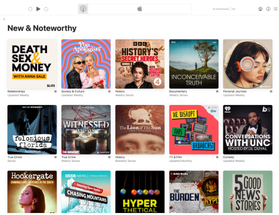 Screenshot of Apple's New & Noteworthy podcasts page