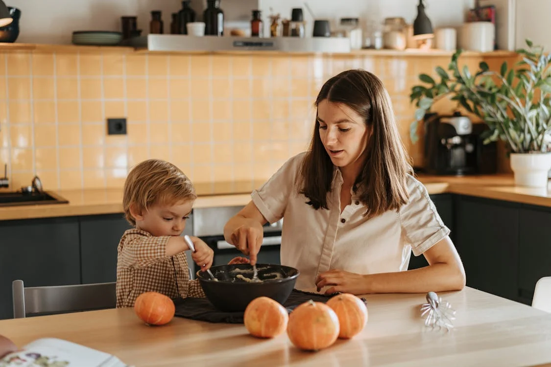 mother and child in the kitchen