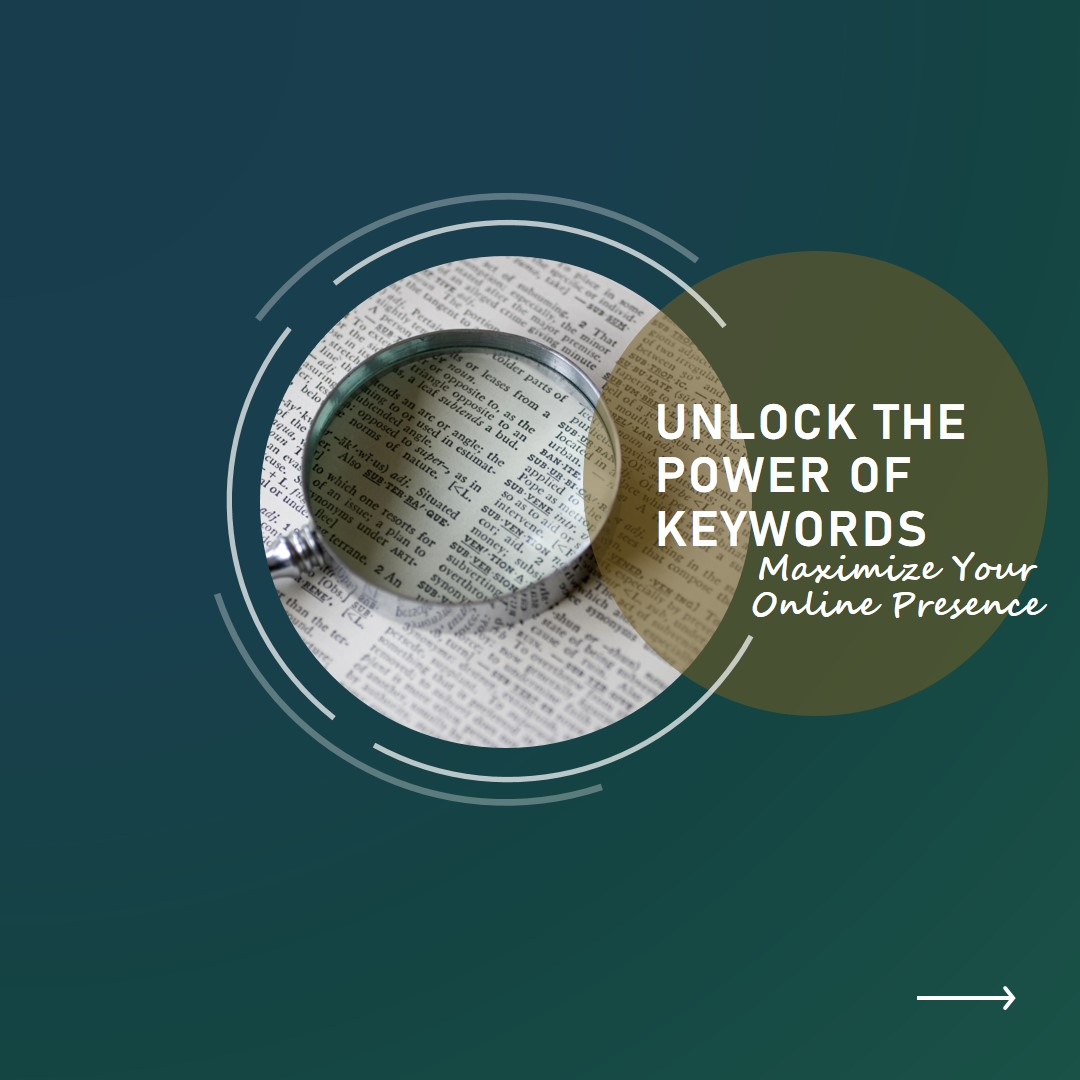 A magnifying glass centered over a text document with the phrase ‘UNLOCK THE POWER OF KEYWORDS’ prominently displayed. The words ‘Maximize Your Online Presence’ are also visible, suggesting a focus on SEO Articles to enhance internet visibility.” This image visually represents the importance of using keywords for search engine optimization (SEO) in articles to maximize online presence. 📊🔍🔗