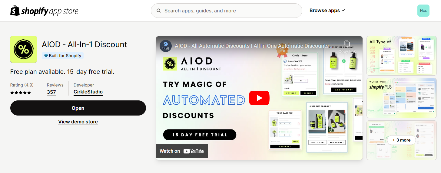 The AIOD app interface on Shopify