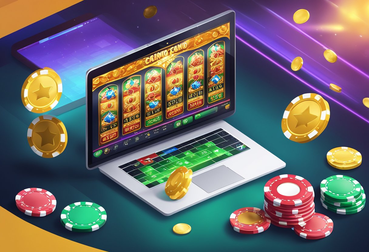 A computer screen displaying a professional online casino game with chips, cards, and a sleek interface