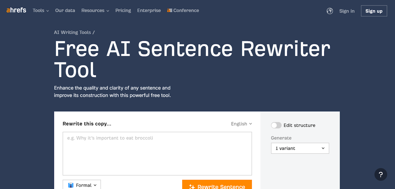 Ahrefs Sentence Rewriter