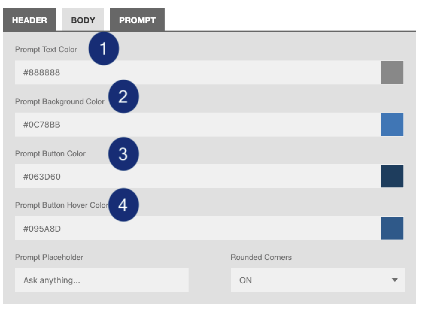 SmartChat Prompt Configuration Options