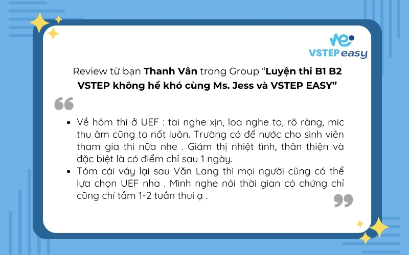 Review về điểm thi VSTEP tại UEF