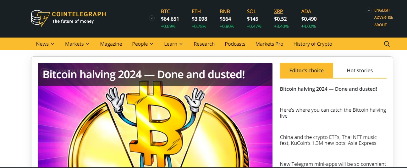 CoinTelegraph homepage