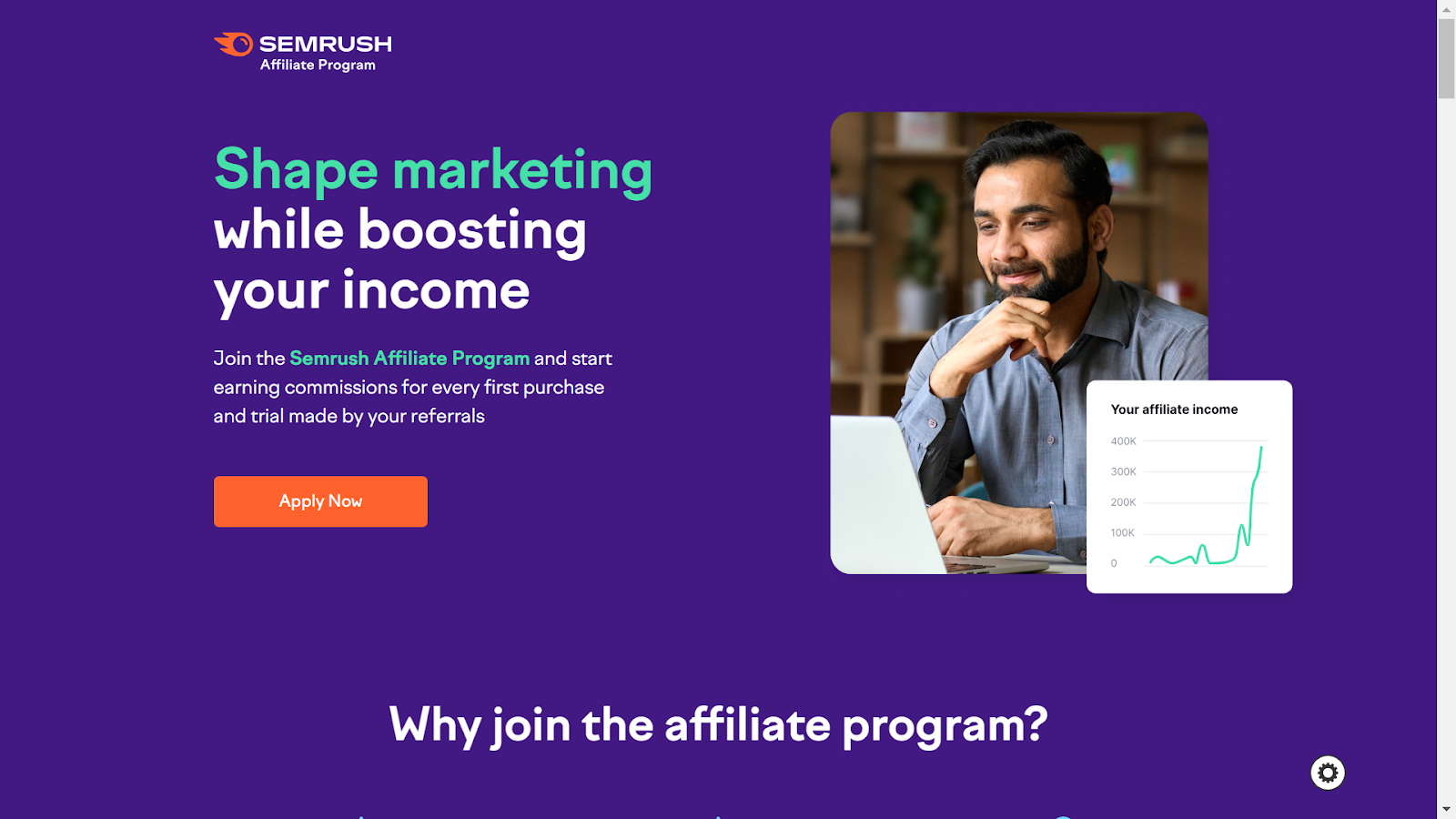 Screenshot from Semrush affiliate program landing page.