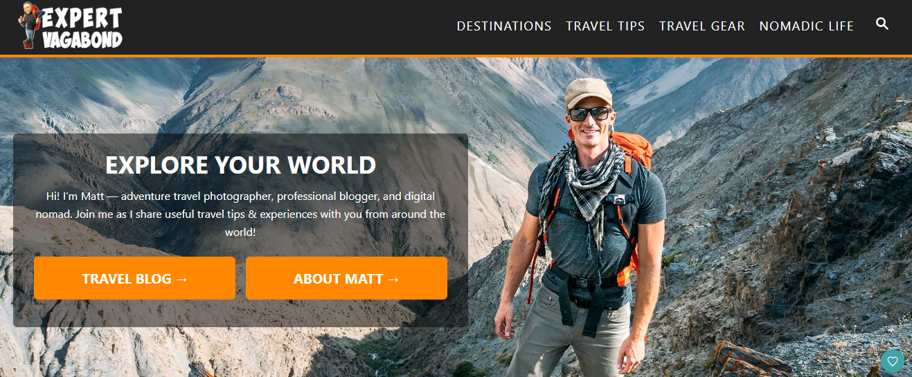 Expert Vagabond Homepage - example of the best blog site designs