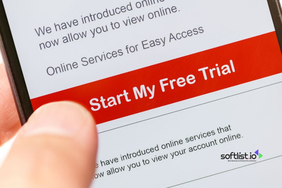 Close-up of a phone screen displaying a "Start My Free Trial" button.