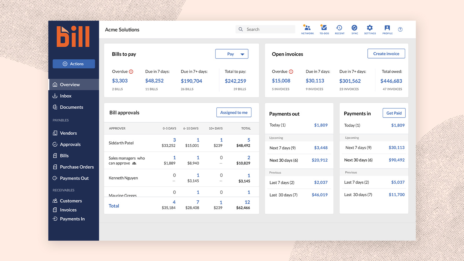 BILL AP/AR invoice dashboard