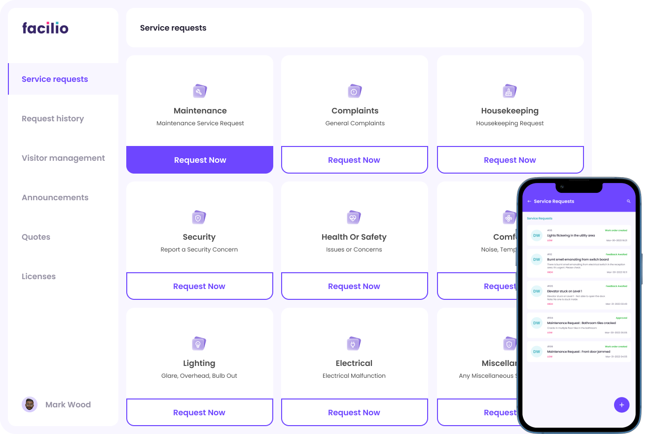 Facilio's simple service request portal for tenants/occupants