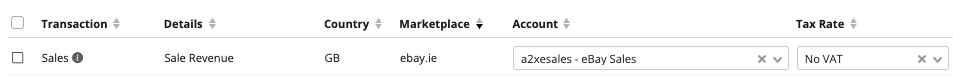 A screenshot of an example of how accounts should be mapped for a seller with no VAT registrations