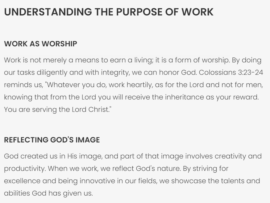 screenshot of understanding the purpose of work