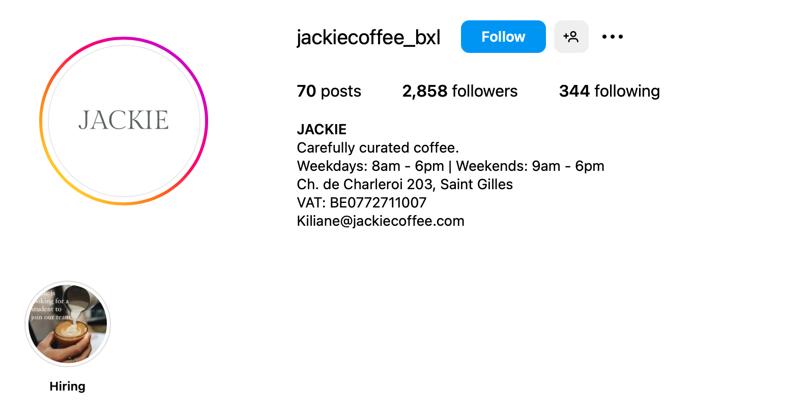 Instagram bio of Jackie Coffee