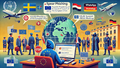 Make an image of  spear phishing campaigns targeting EU organizations using political and diplomatic events