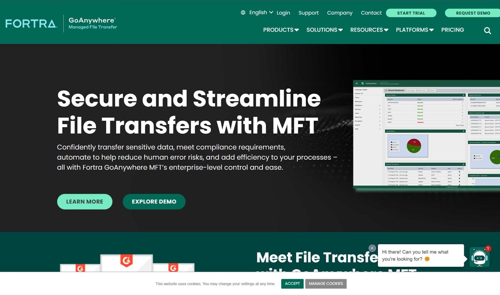 Screenshot of GoAnywhere MFT website