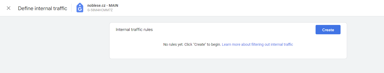 3rd step: click "create", name the filter, and then define the filter conditions.
picture shows the filter, named Internal Traffic, with no rules defined yet. 