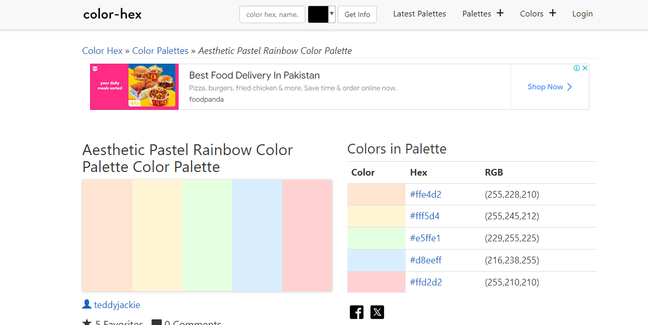 Color Hex Aesthetic Pastel Rainbow Color Palette Page