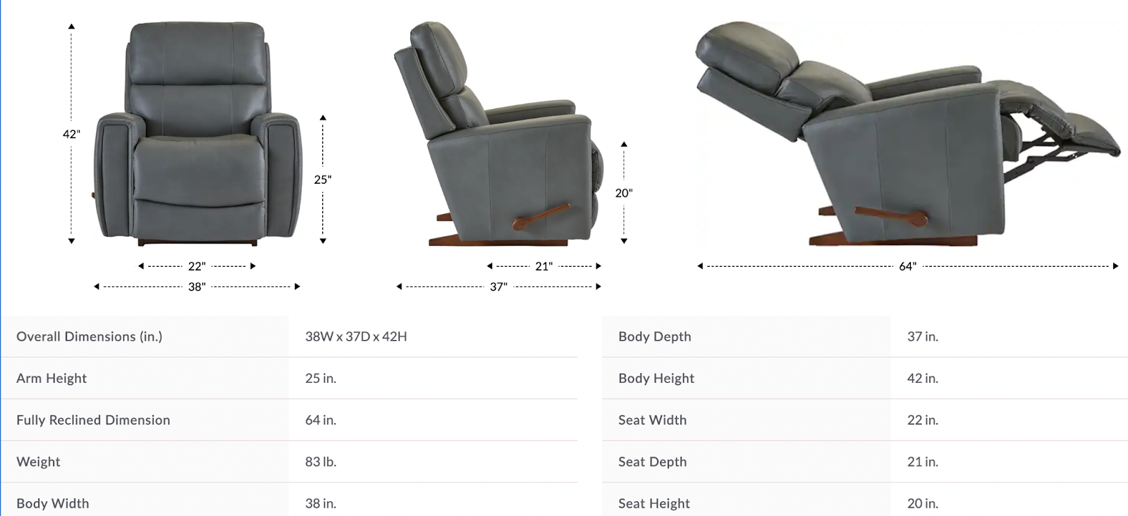 apollo rocking recliner dimensions