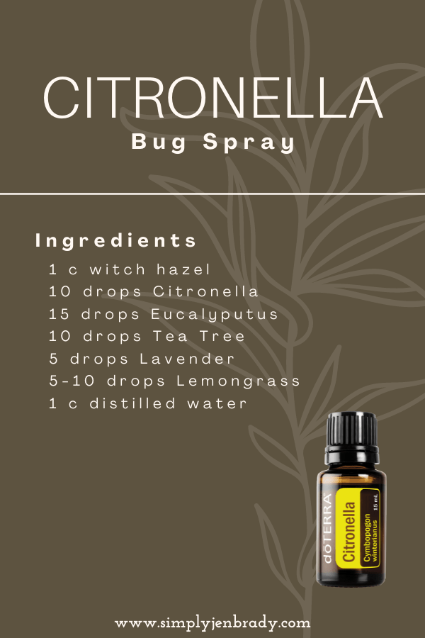 A bug spray recipe using all natural ingredients.