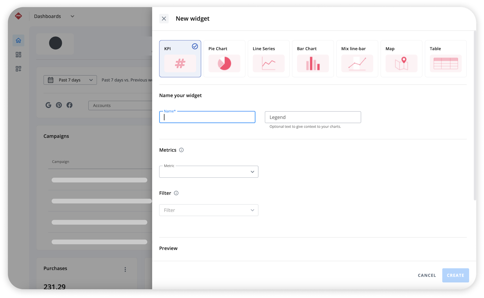 new widgets dashboards adsmurai marketing platform