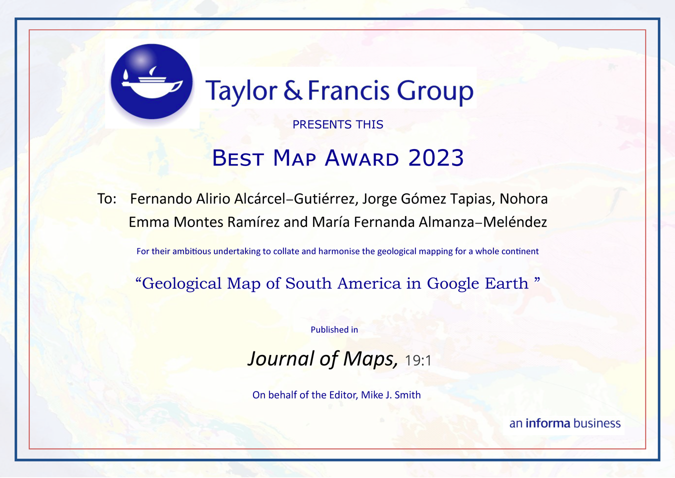 Premio al mejor mapa 2023 de la revista Journal of Maps.