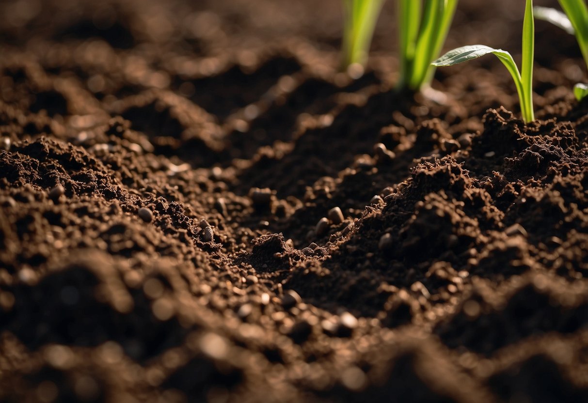 Rich, well-draining soil with high organic content. Dark, loamy texture with good moisture retention. No standing water