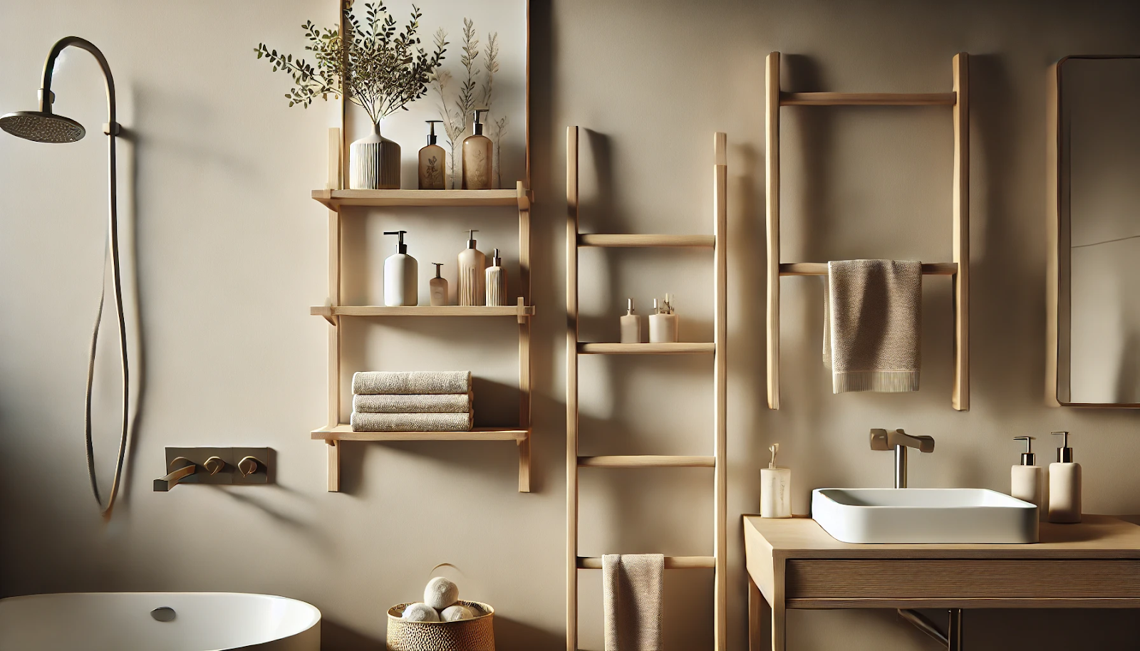 image showcasing bathroom ladder shelves