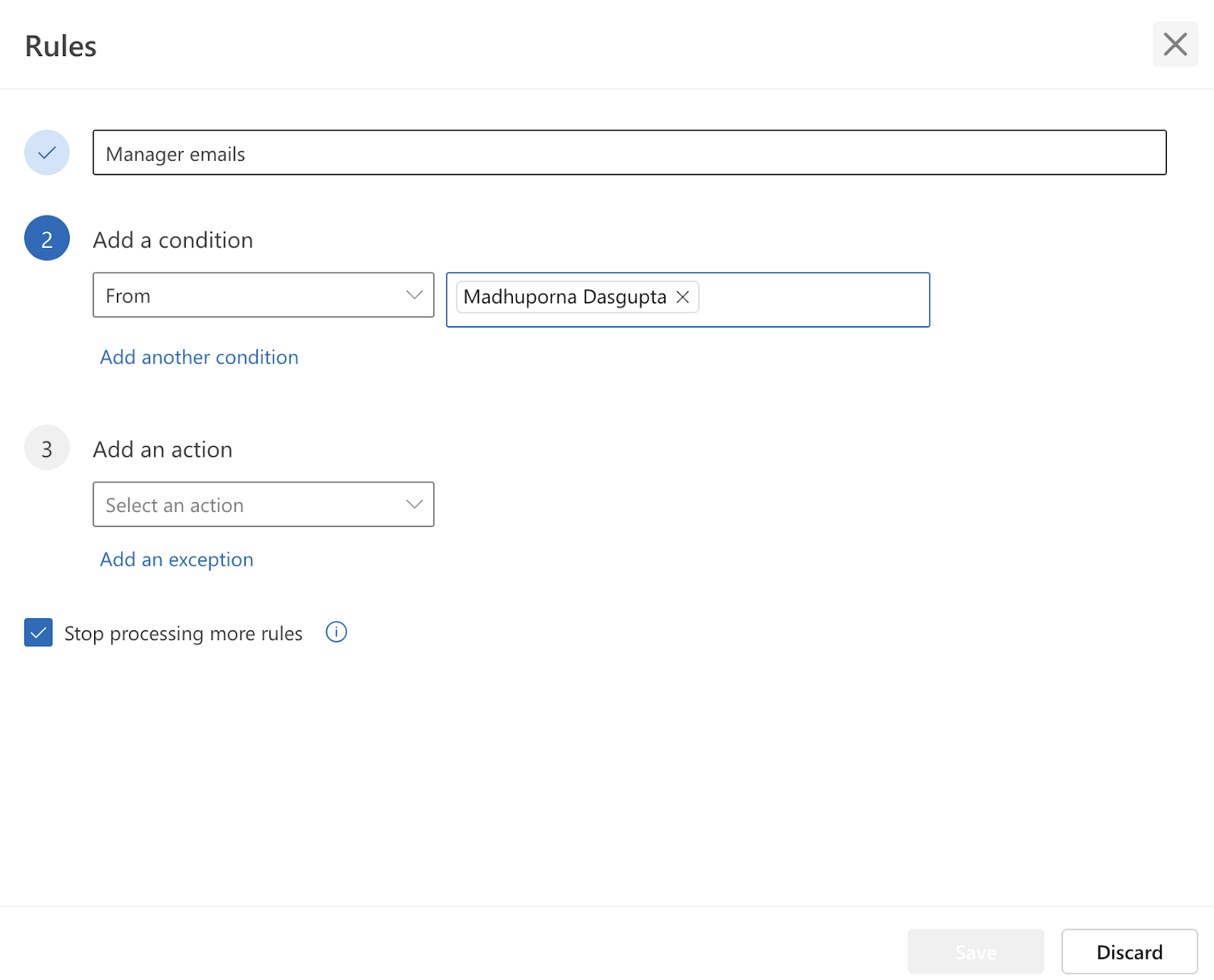 Defining the rule in Outlook