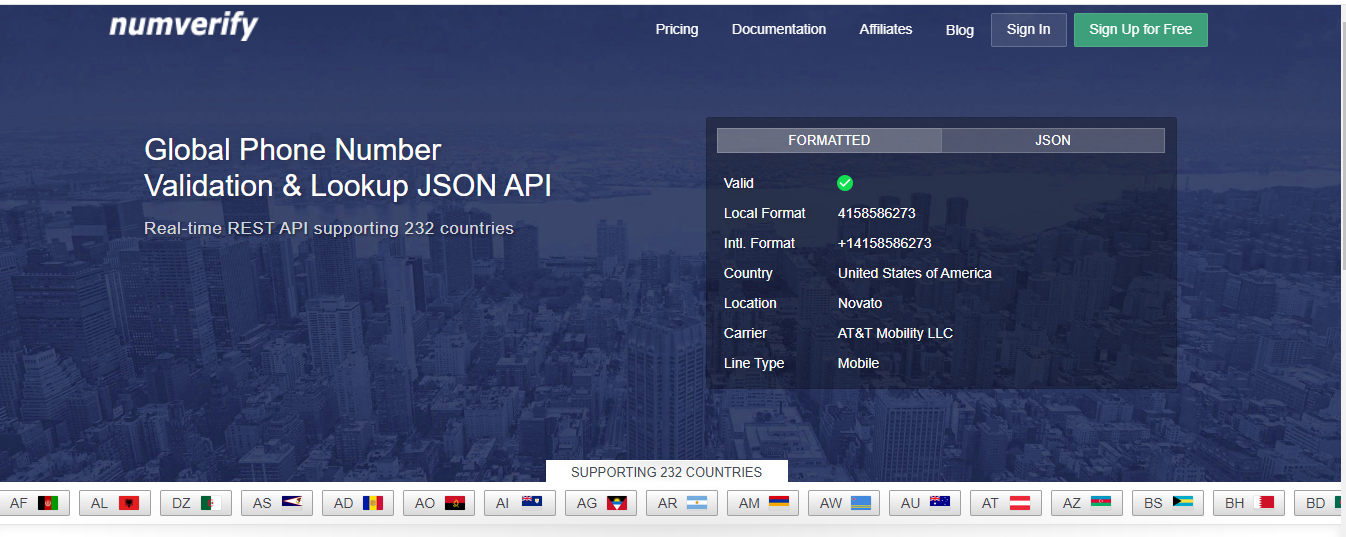 Phone Validator for E-Commerce - Numverify API Homepage