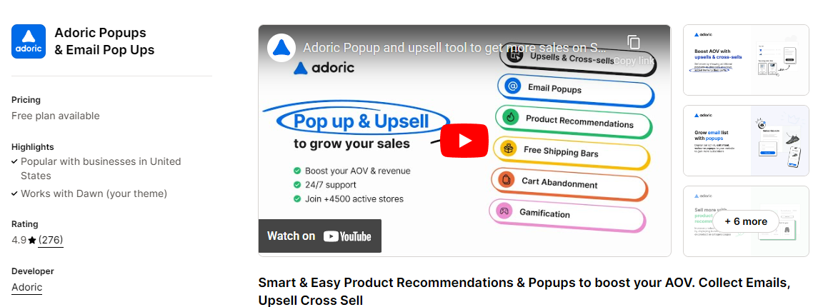 Adoric's homepage, one of the best Shopify exit intent popup apps.