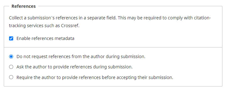 Beneath the 'References' heading, a box labelled 'Enable references metadata' has been checked.