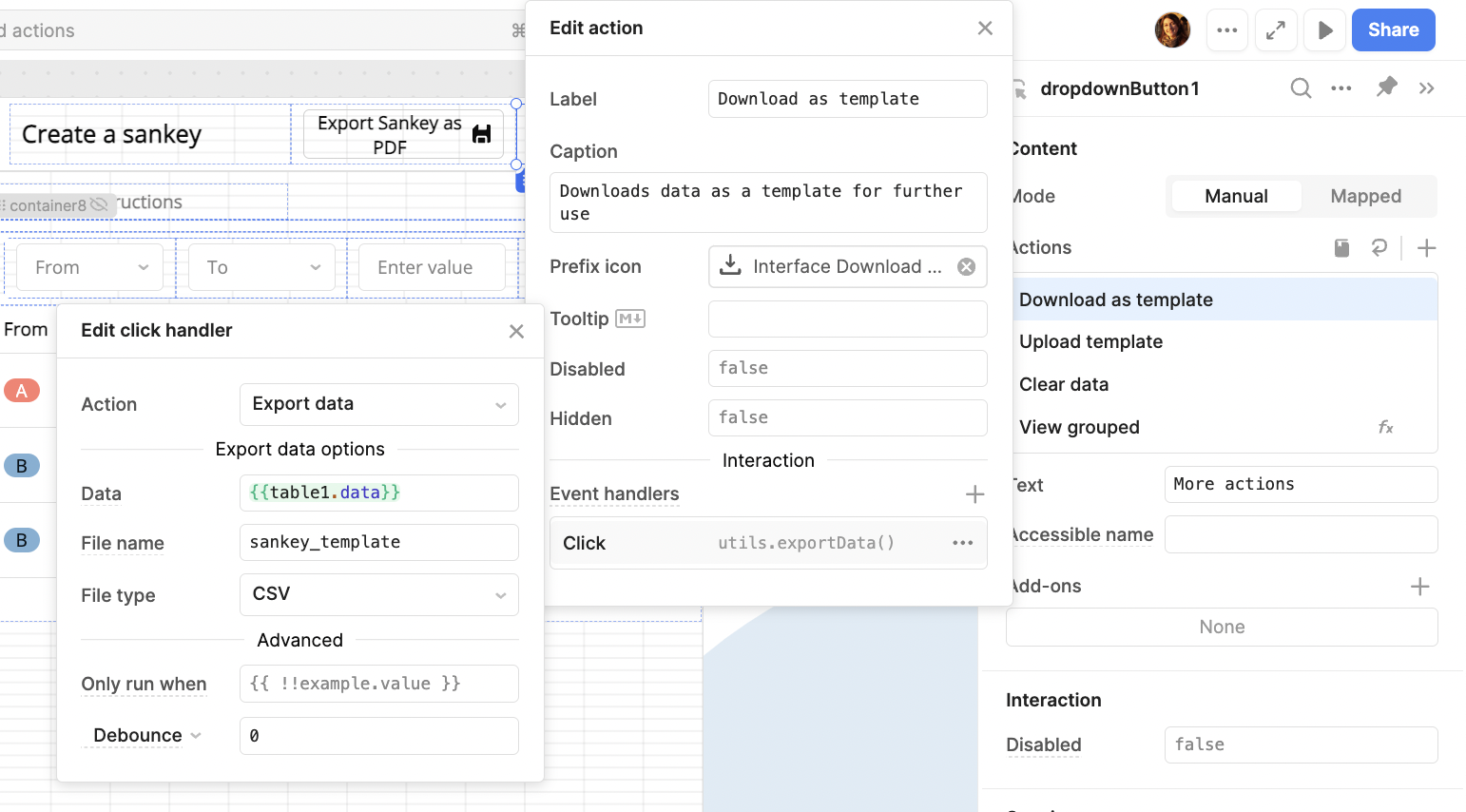 Action to download template in Retool