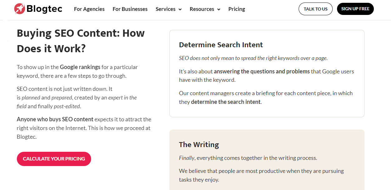 Blogtec homepage to buy keyword articles