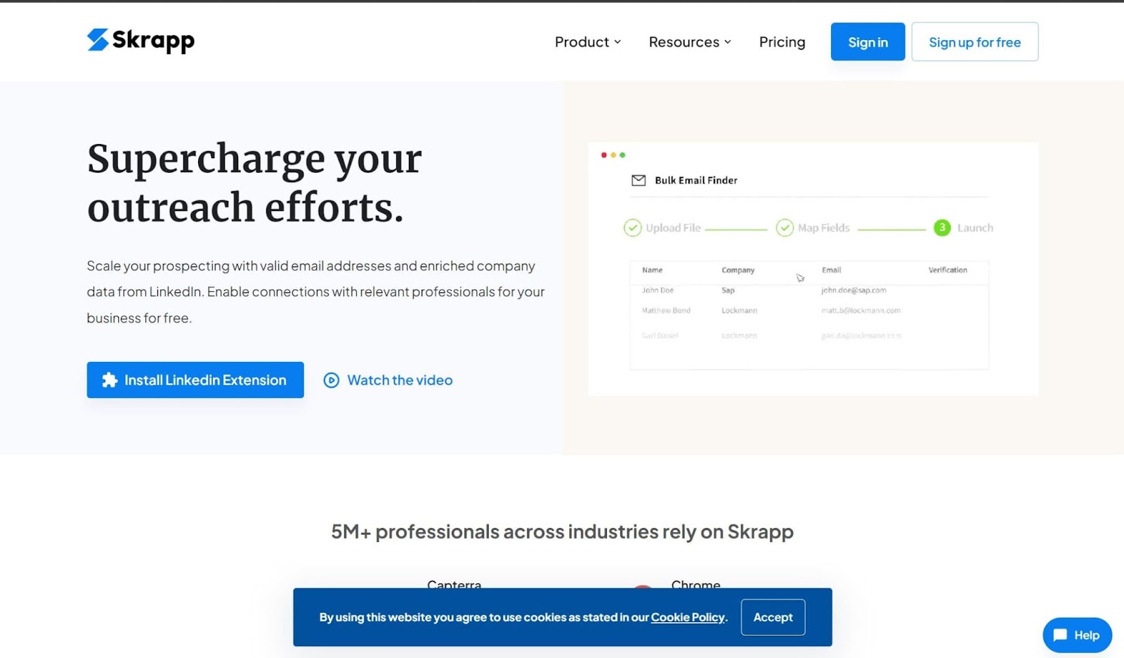 Screenshot of Skrapp.io website